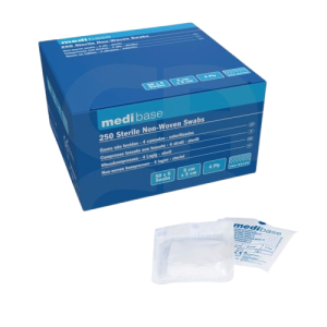 Compresses non tissées stériles MEDIBASE  boîtes de 250 compresses de 4 plis